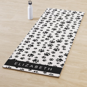 Paw Pattern, Dog Paws, Black and White, Your Name Yoga Mat