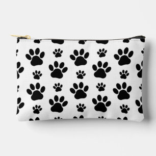 Paw Pattern, Dog Paws, Paw Prints, Black and White Accessory Pouch