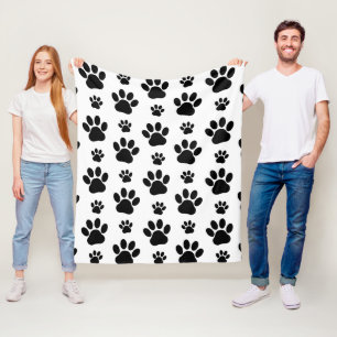 Paw Pattern, Dog Paws, Paw Prints, Black and White Fleece Blanket
