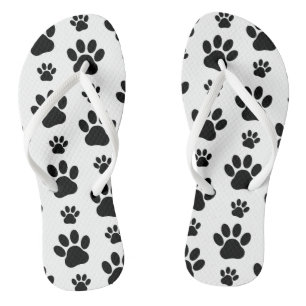 Paw Pattern, Dog Paws, Paw Prints, Black and White Jandals