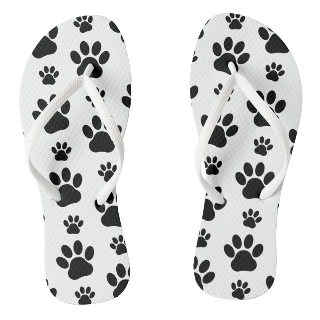 Paw Pattern, Dog Paws, Paw Prints, Black and White Jandals (Footbed)