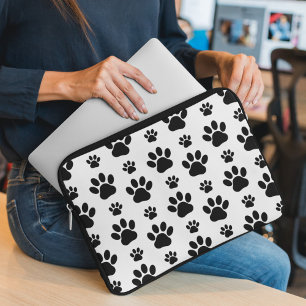 Paw Pattern, Dog Paws, Paw Prints, Black and White Laptop Sleeve