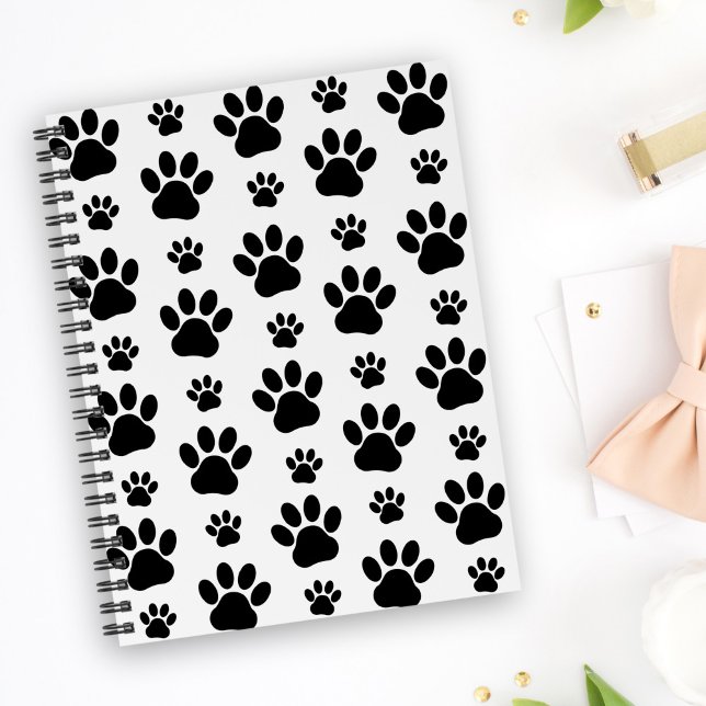 Paw Pattern, Dog Paws, Paw Prints, Black and White Notebook (Creator Uploaded)