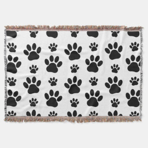 Paw Pattern, Dog Paws, Paw Prints, Black and White Throw Blanket