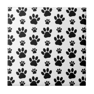 Paw Pattern, Dog Paws, Paw Prints, Black and White Tile