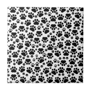 Paw Pattern, Dog Paws, Paw Prints, Black and White Tile