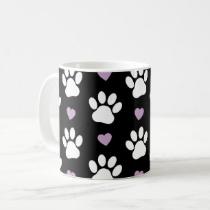 Paw Pattern, Dog Paws, White Paws, Lilac Hearts Coffee Mug