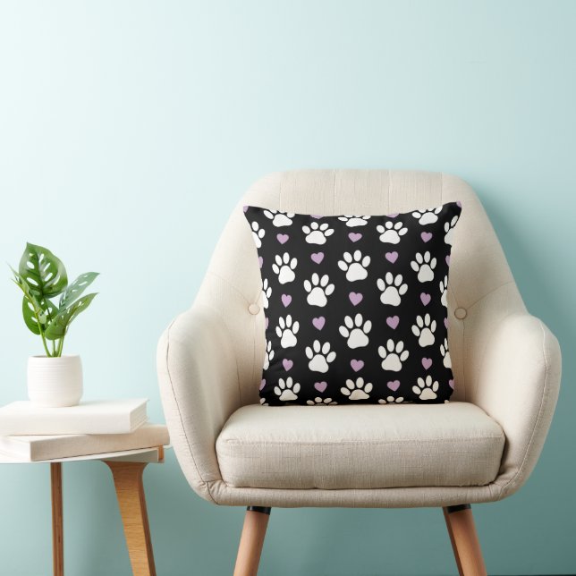 Paw Pattern, Dog Paws, White Paws, Lilac Hearts Cushion (Chair)