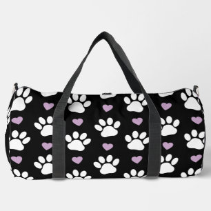 Paw Pattern, Dog Paws, White Paws, Lilac Hearts Duffle Bag