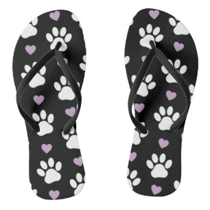 Paw Pattern, Dog Paws, White Paws, Lilac Hearts Jandals