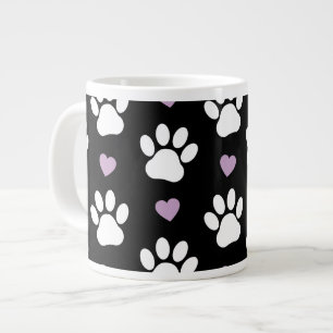 Paw Pattern, Dog Paws, White Paws, Lilac Hearts Large Coffee Mug