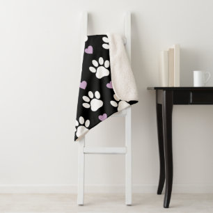 Paw Pattern, Dog Paws, White Paws, Lilac Hearts Sherpa Blanket