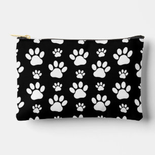 Paw Pattern, Paw Prints, Dog Paws, Black and White Accessory Pouch