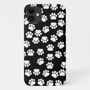 Paw Pattern, Paw Prints, Dog Paws, Black and White iPhone 11 Case