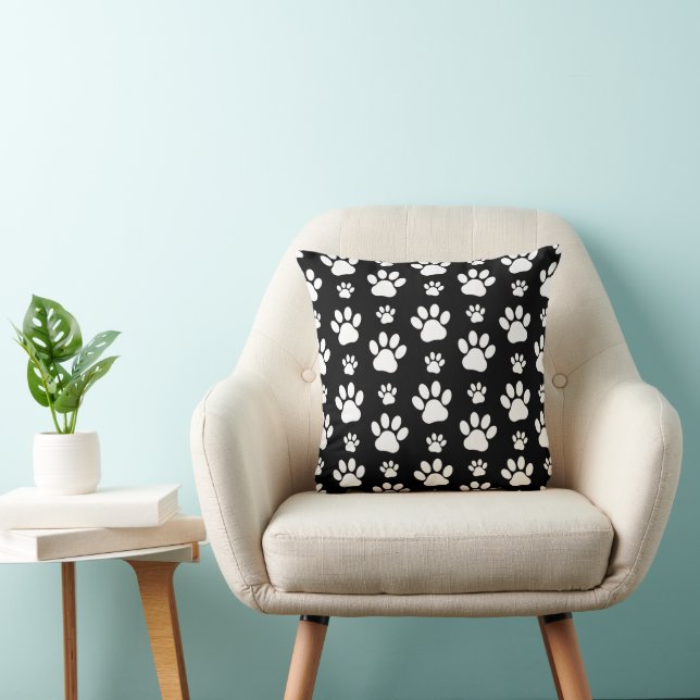 Paw Pattern, Paw Prints, Dog Paws, Black and White Cushion (Chair)