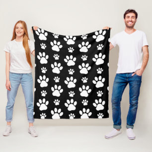 Paw Pattern, Paw Prints, Dog Paws, Black and White Fleece Blanket