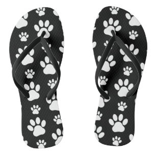 Paw Pattern, Paw Prints, Dog Paws, Black and White Jandals