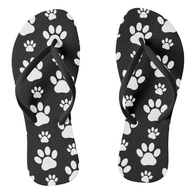 Paw Pattern, Paw Prints, Dog Paws, Black and White Jandals (Footbed)