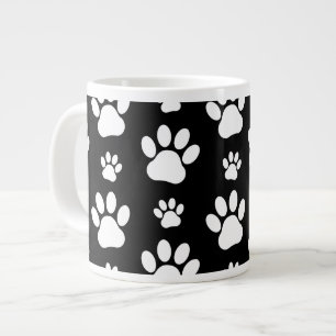 Paw Pattern, Paw Prints, Dog Paws, Black and White Large Coffee Mug