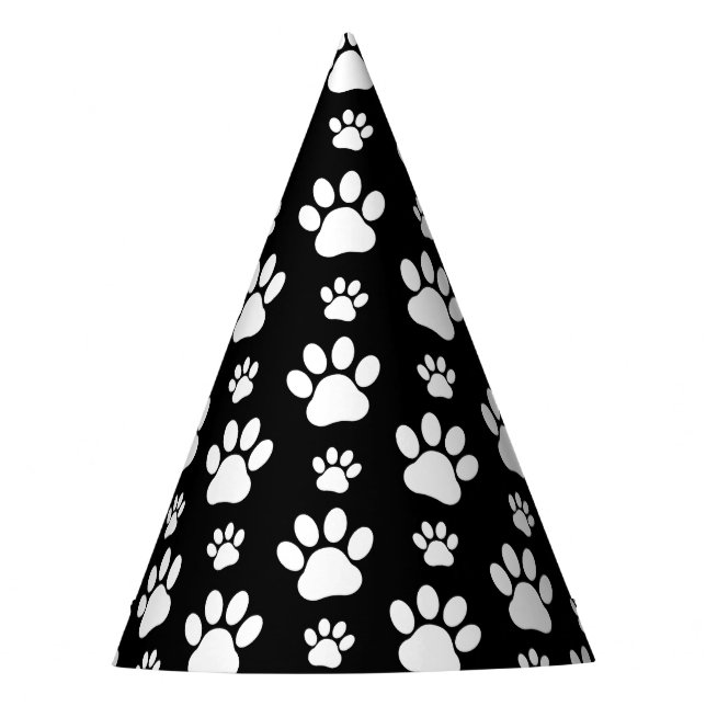 Paw Pattern, Paw Prints, Dog Paws, Black and White Party Hat (Front)
