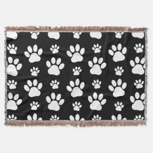 Paw Pattern, Paw Prints, Dog Paws, Black and White Throw Blanket