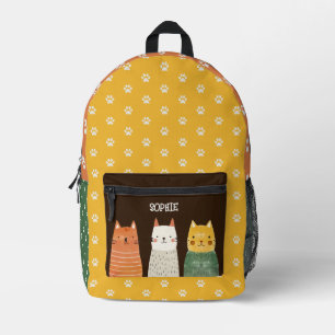 Paw Pattern Whimsical Cats Colorful Custom Name Printed Backpack