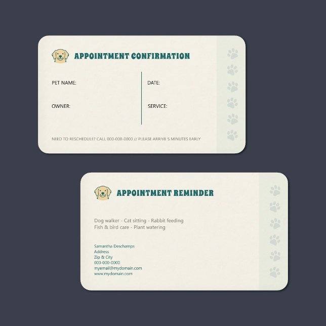 Paw - Pet Appointment Reminder Card (Paw - Pet Appointment Reminder Card)