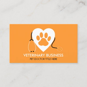 Paw Pet Doctor Animal Hospital Groom Sitter orange Business Card