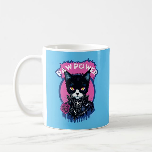 Paw Power Punk Cat Coffee Mug (Left)