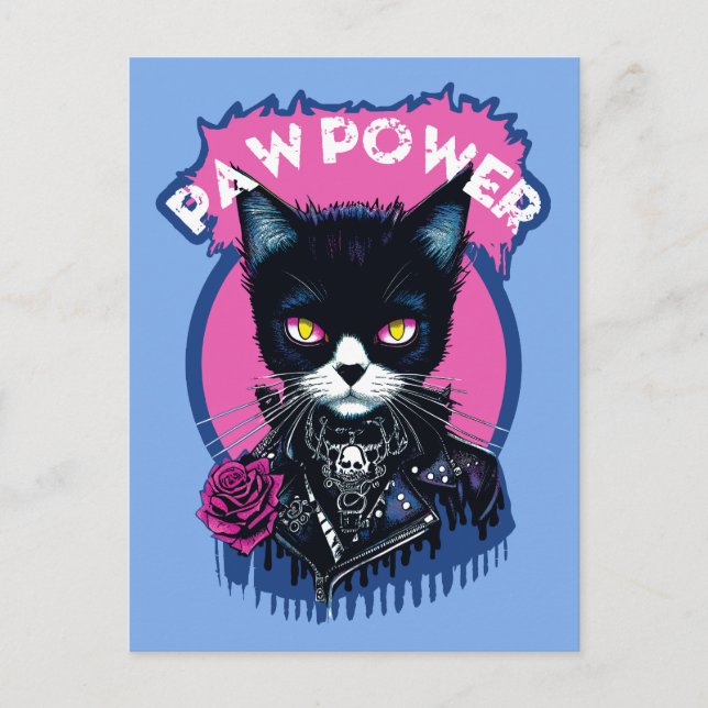 Paw Power Punk Cat Postcard (Front)