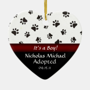 Paw Print Adoption Announcement Keepsake Ceramic Tree Decoration