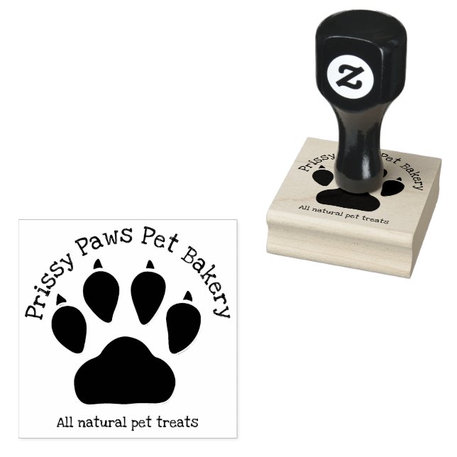 Paw Print and Business Text with Name Rubber Stamp (Stamped)