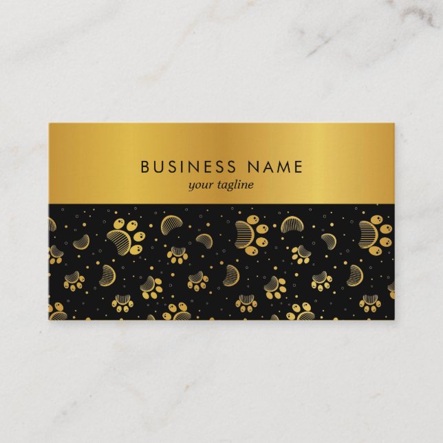Paw Print and Grooming Comb in Gold Colour Business Card (Front)