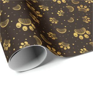 Paw Print and Grooming Comb in Gold Colour Wrapping Paper