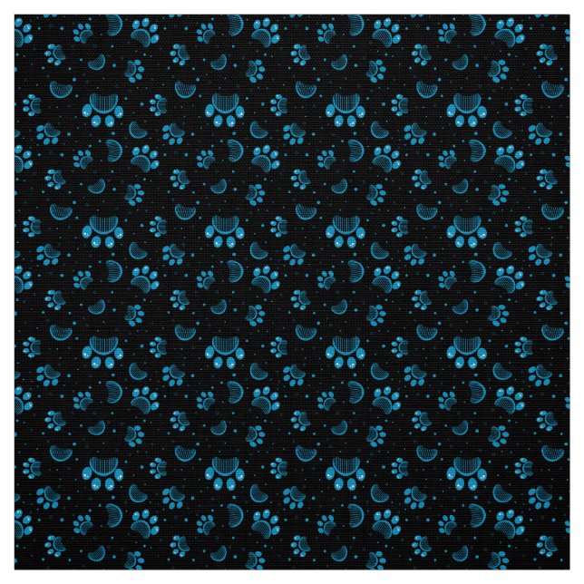 Paw Print and Grooming Comb Pattern in Blue Colour Fabric (Swatch)