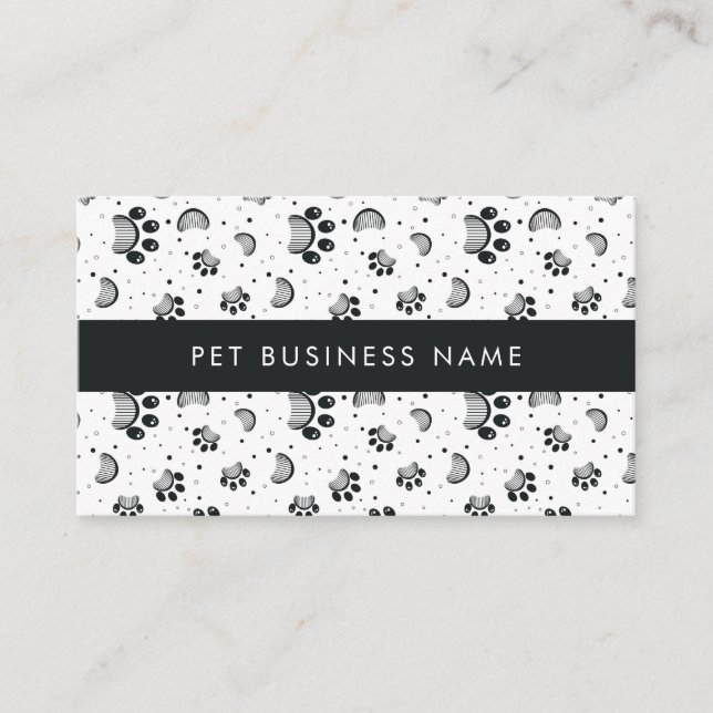 Paw Print and Grooming Comb Pattern in Grey Colour Business Card (Front)