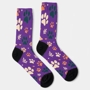 Paw Print and Leaf Pattern Socks
