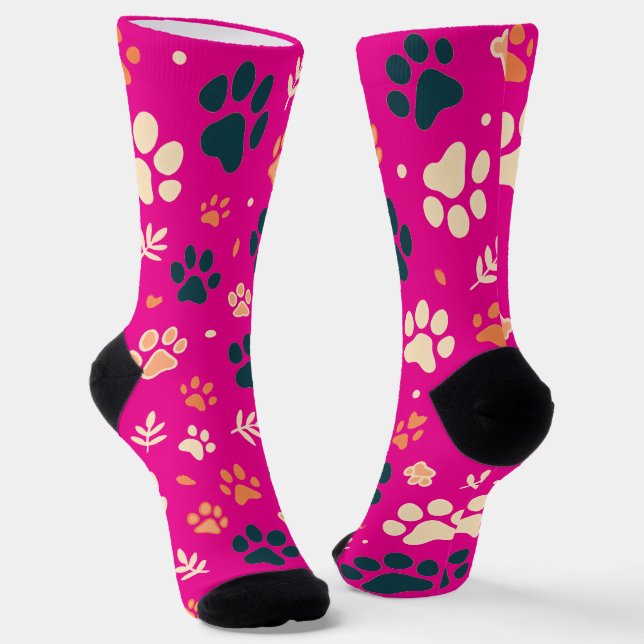 Paw Print and Leaf Pattern Socks (Angled)