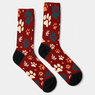 Paw Print and Leaf Pattern Socks