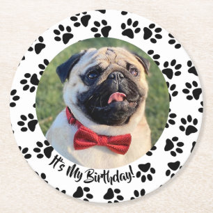 Paw Print and Personal Photo Designed Round Paper Coaster