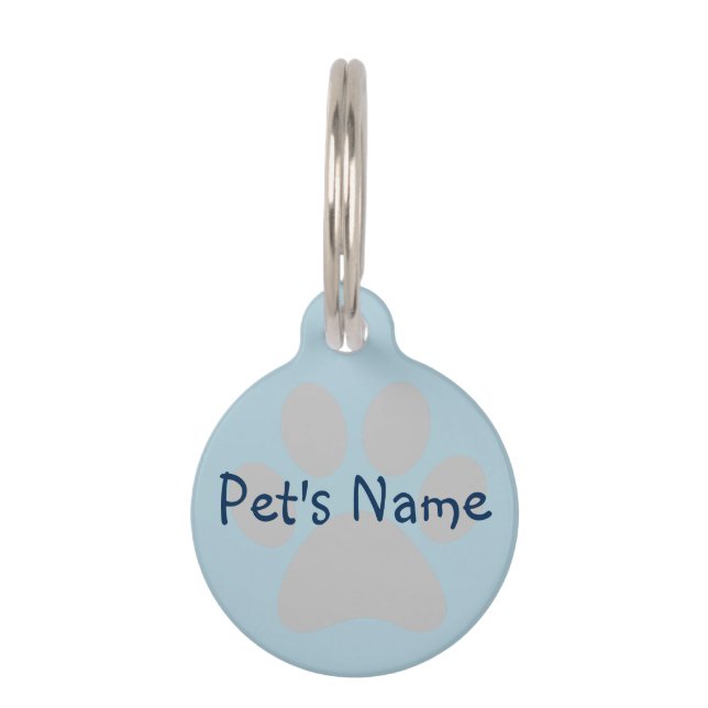 Paw Print Blue and Grey Personalised Pet Tag (Front)