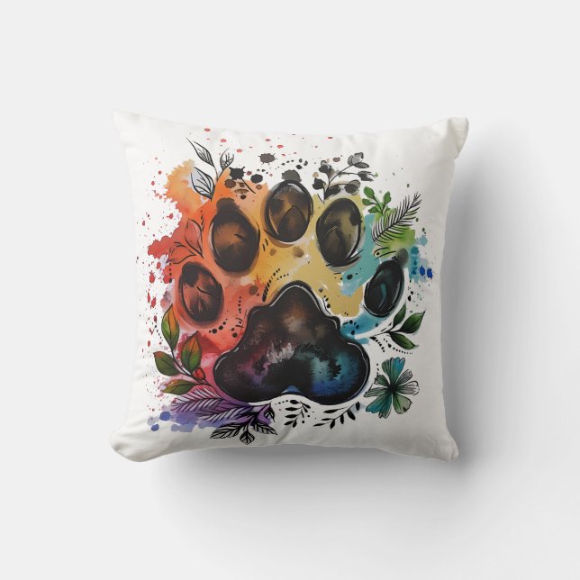 Paw Print Boho Watercolor Cushion (Front)