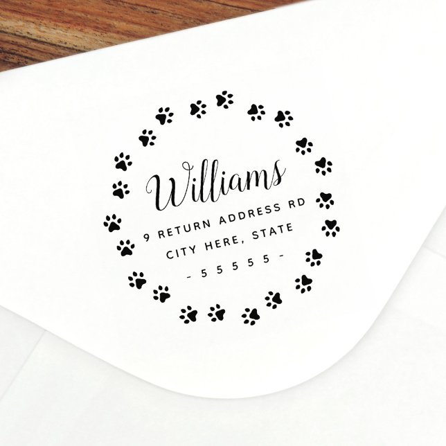 Paw print border cute return address rubber stamp (Creator Uploaded)