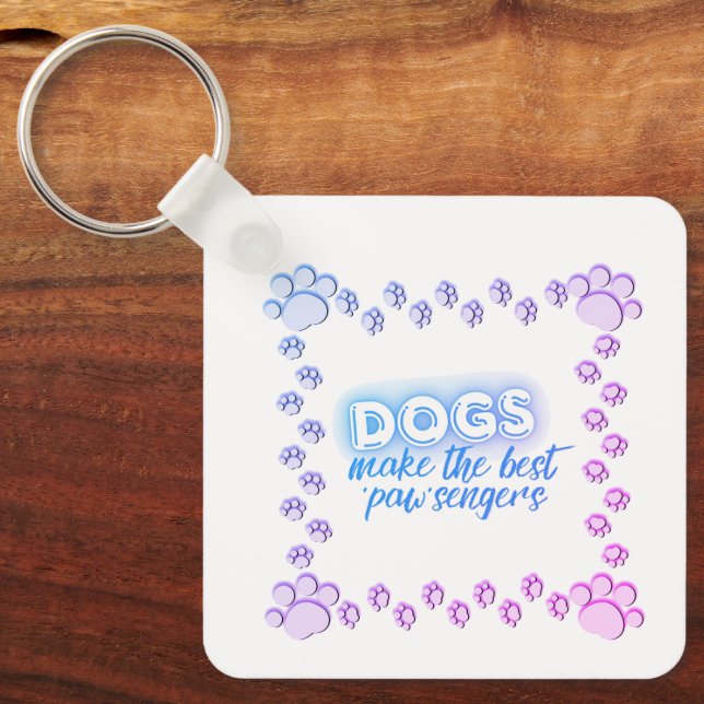 Paw Print Border Dogs Paw’sengers Square Design Key Ring (Front)