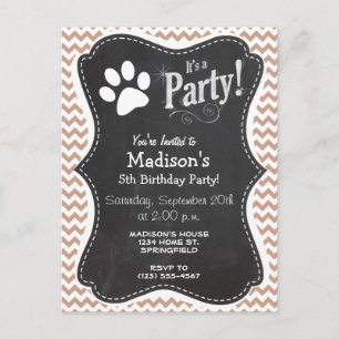 Paw Print; Brown Chevron Invitation Postcard
