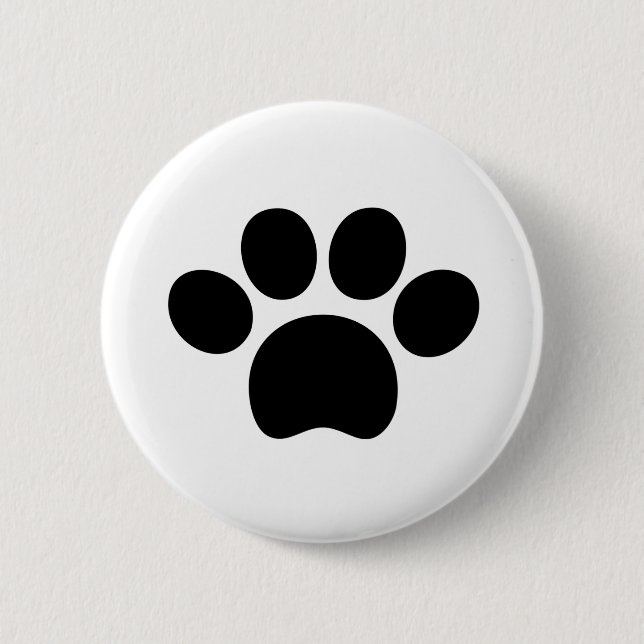 Paw print cat dog cute black and white  6 cm round badge (Front)