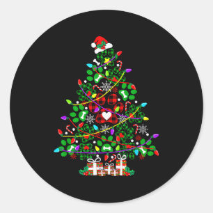 Paw Print Christmas Tree Dog Or Cat For Men Women  Classic Round Sticker