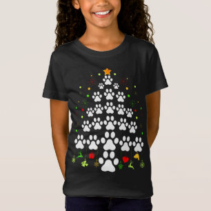 Paw Print Christmas Tree Lights Matching Family Xm T-Shirt