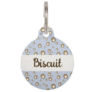 Paw Print Cookies Light Blue Pattern Monogram Pet Tag