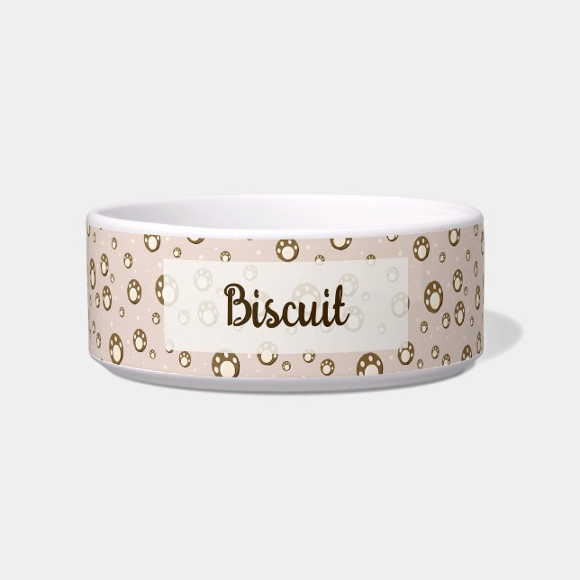 Paw Print Cookies Light Pink Pattern Monogram Bowl (Front)